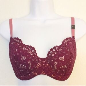 NWT Body By Victoria Unlined Demi Burgundy Bra